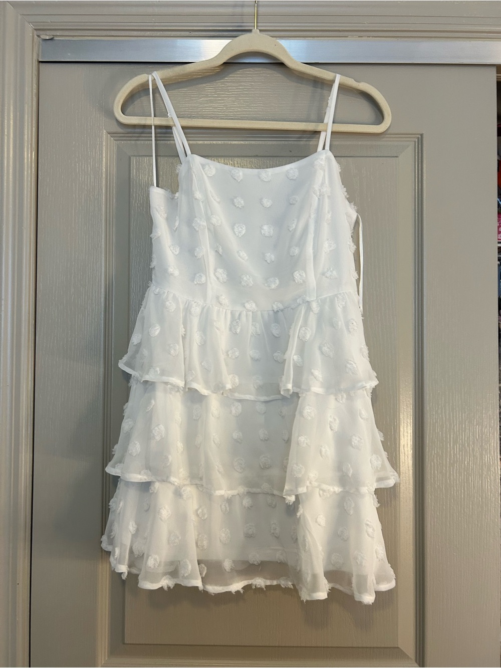 White Tiered Ruffle Spaghetti Strap Kids Dress